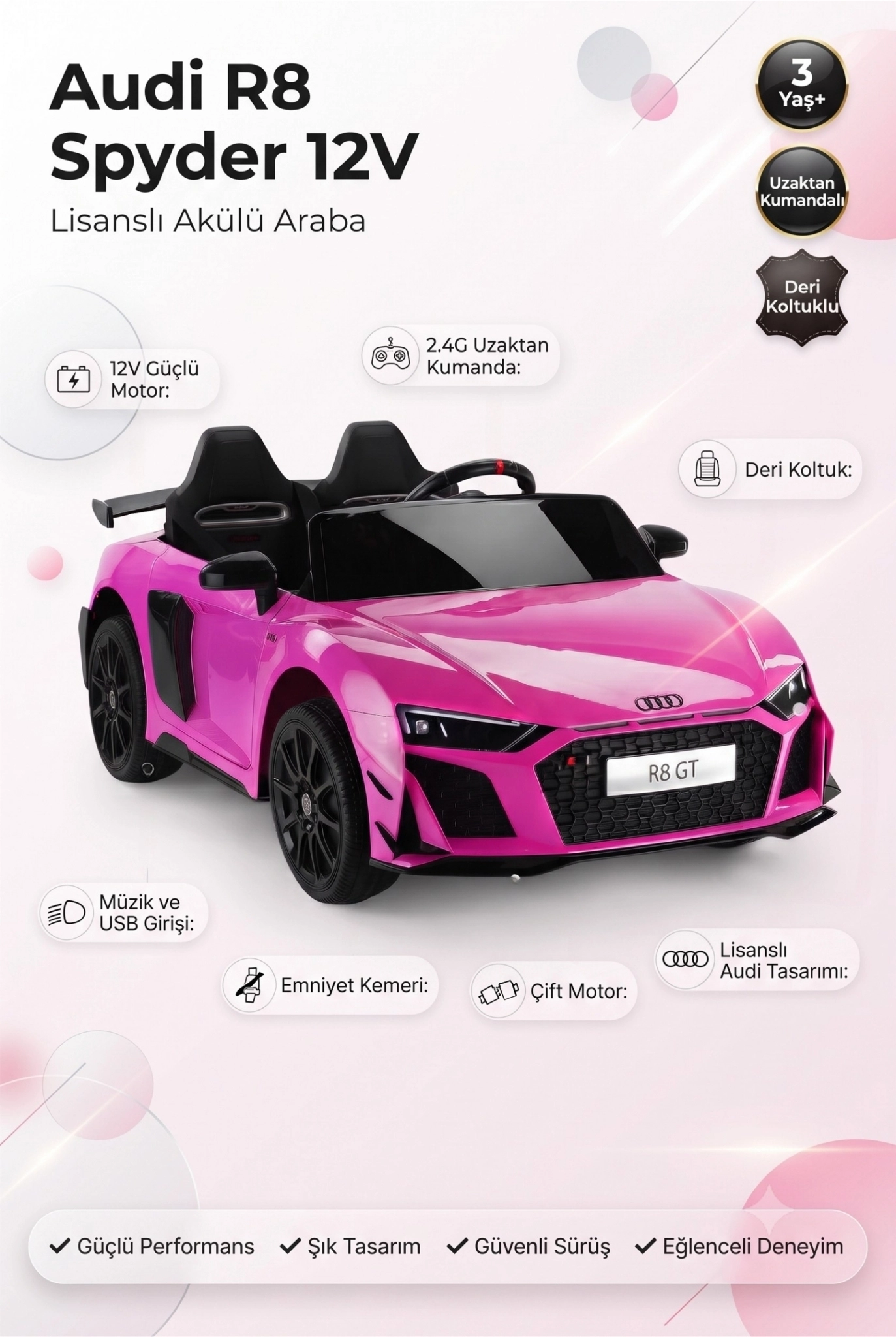12volt Lisanslı Sport R8 Spyder Premium Akülü Araba Eva Lastikler