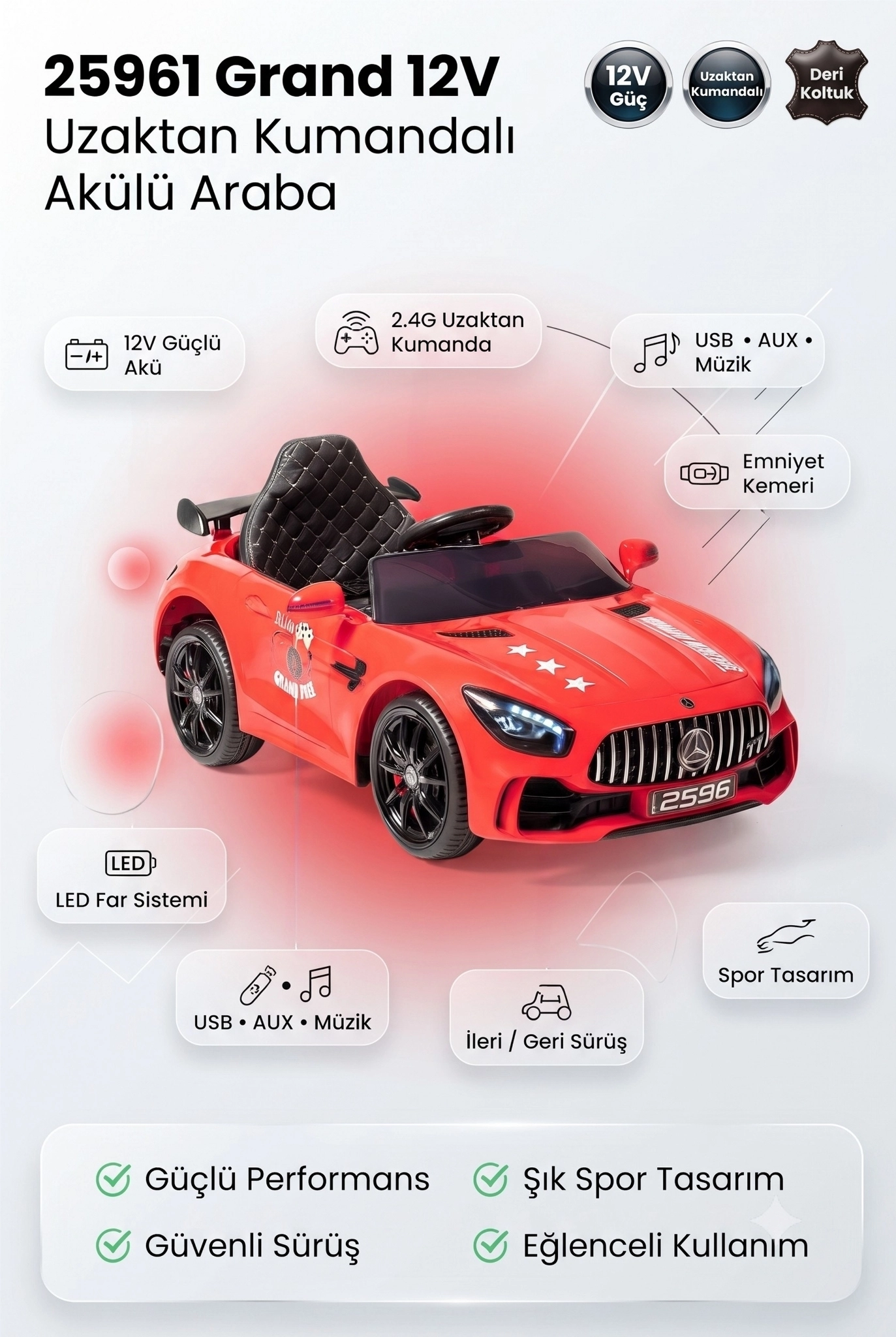 Minik Sürücülerin Süper Arabası! Grand 12V Sport Edition Akülü Araba (KIRMIZI)