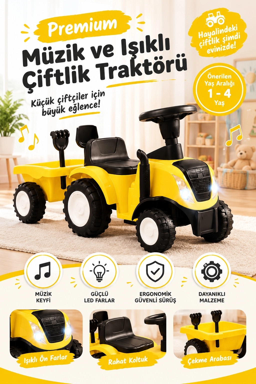 İlk Arabam İttirmeli Traktör Römorklu Işıklı Müzikli Binbin