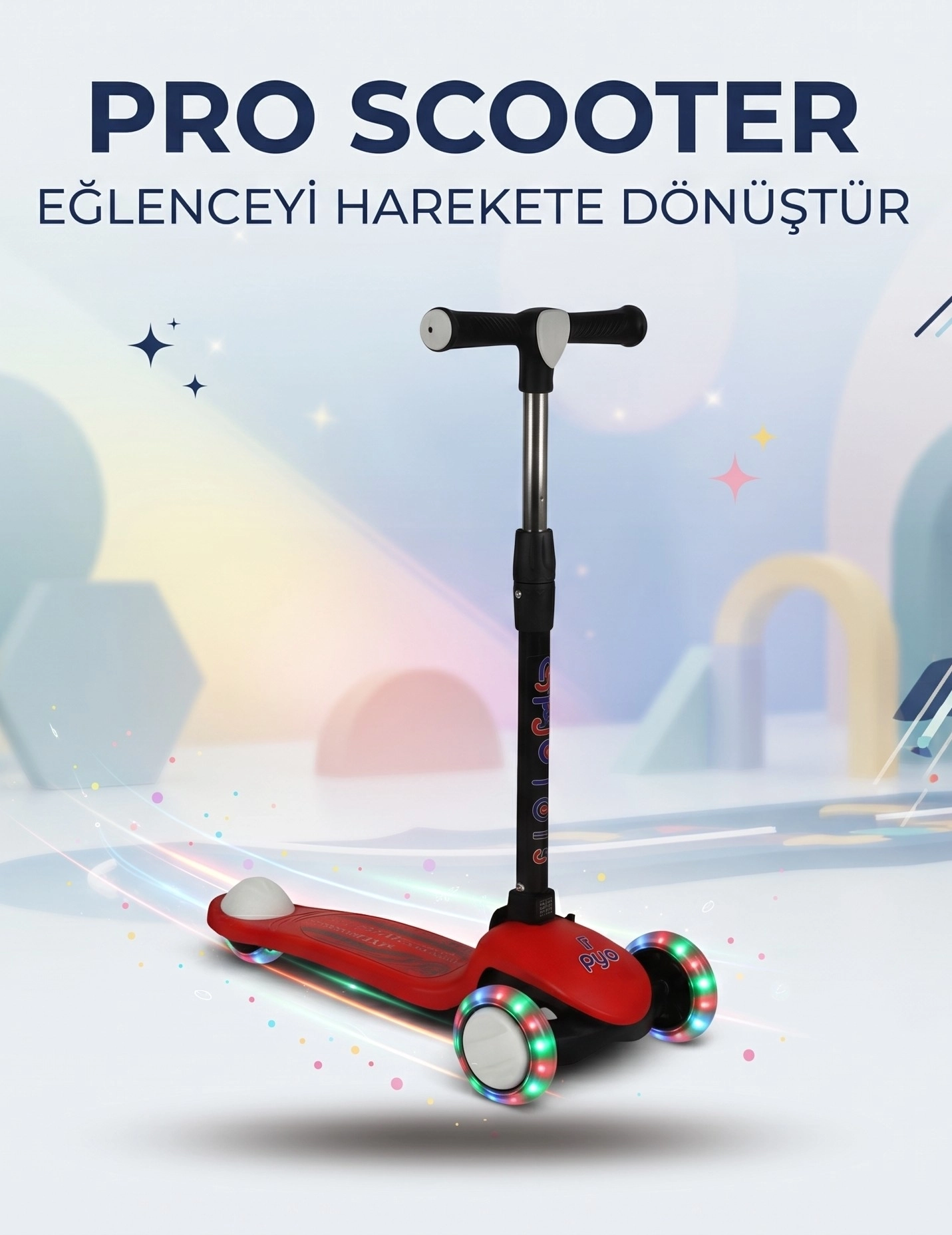 Pro Işıklı ve Katlanabilir Led Işıklı 3 Tekerlekli Çocuk Scooter 50kg Kapasite 3+yaş