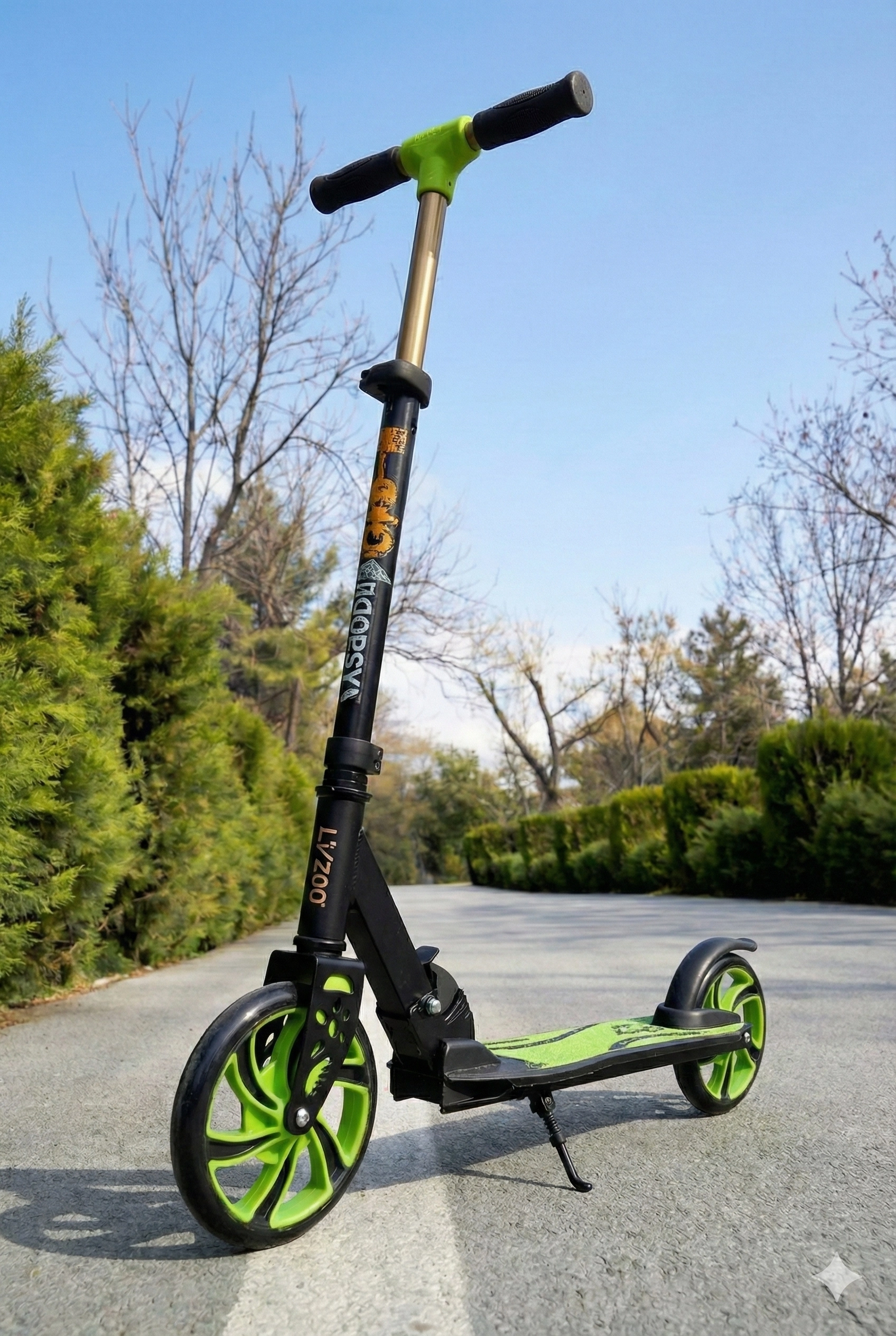 DİPSY YEŞİL 2 Tekerlekli Katlanabilir +12 Yaş Üzeri Max 100 kg Taşıma Kapasite Frenli 9-12 yaş Scooter
