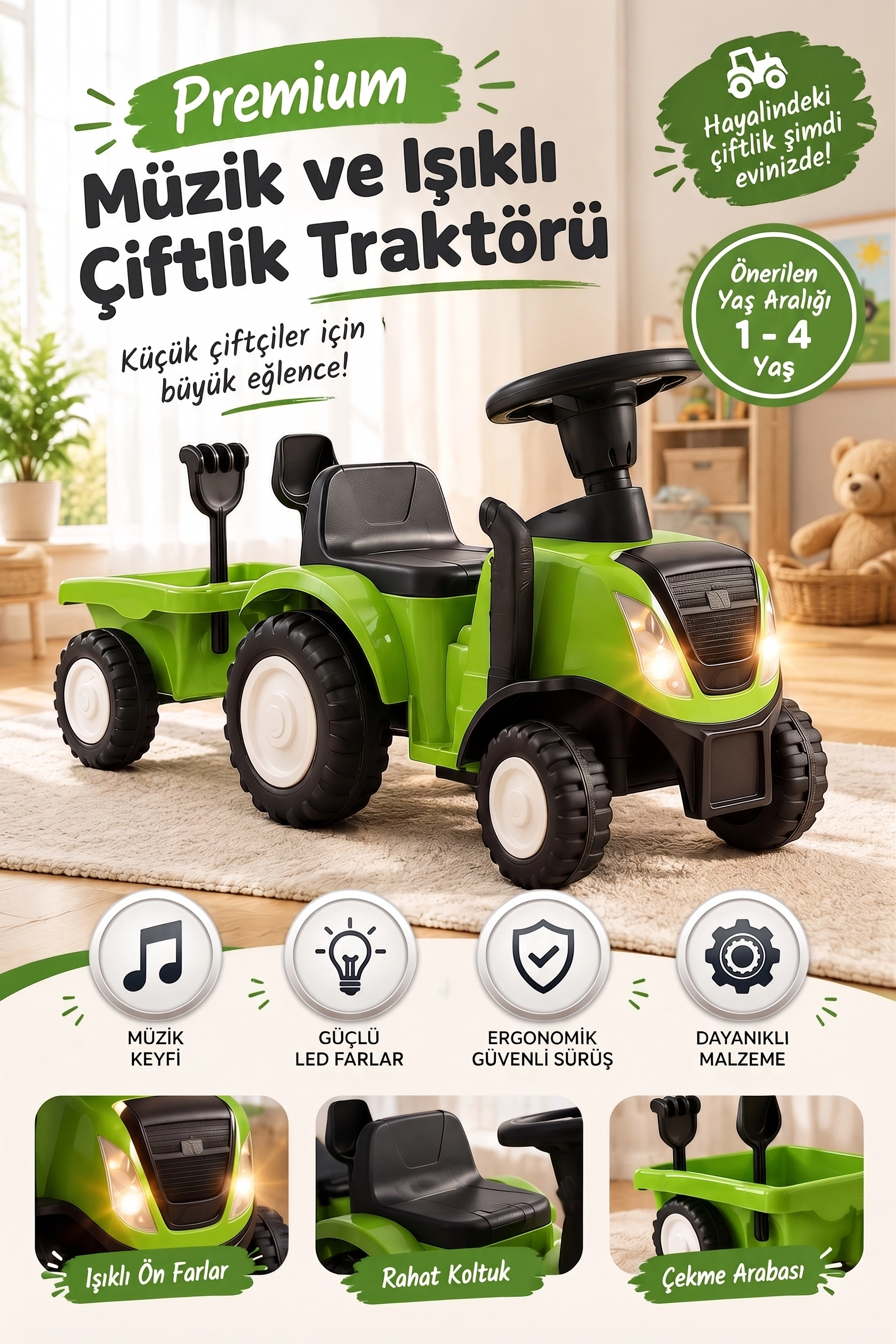 İlk Arabam İttirmeli Traktör Römorklu Işıklı Müzikli Binbin