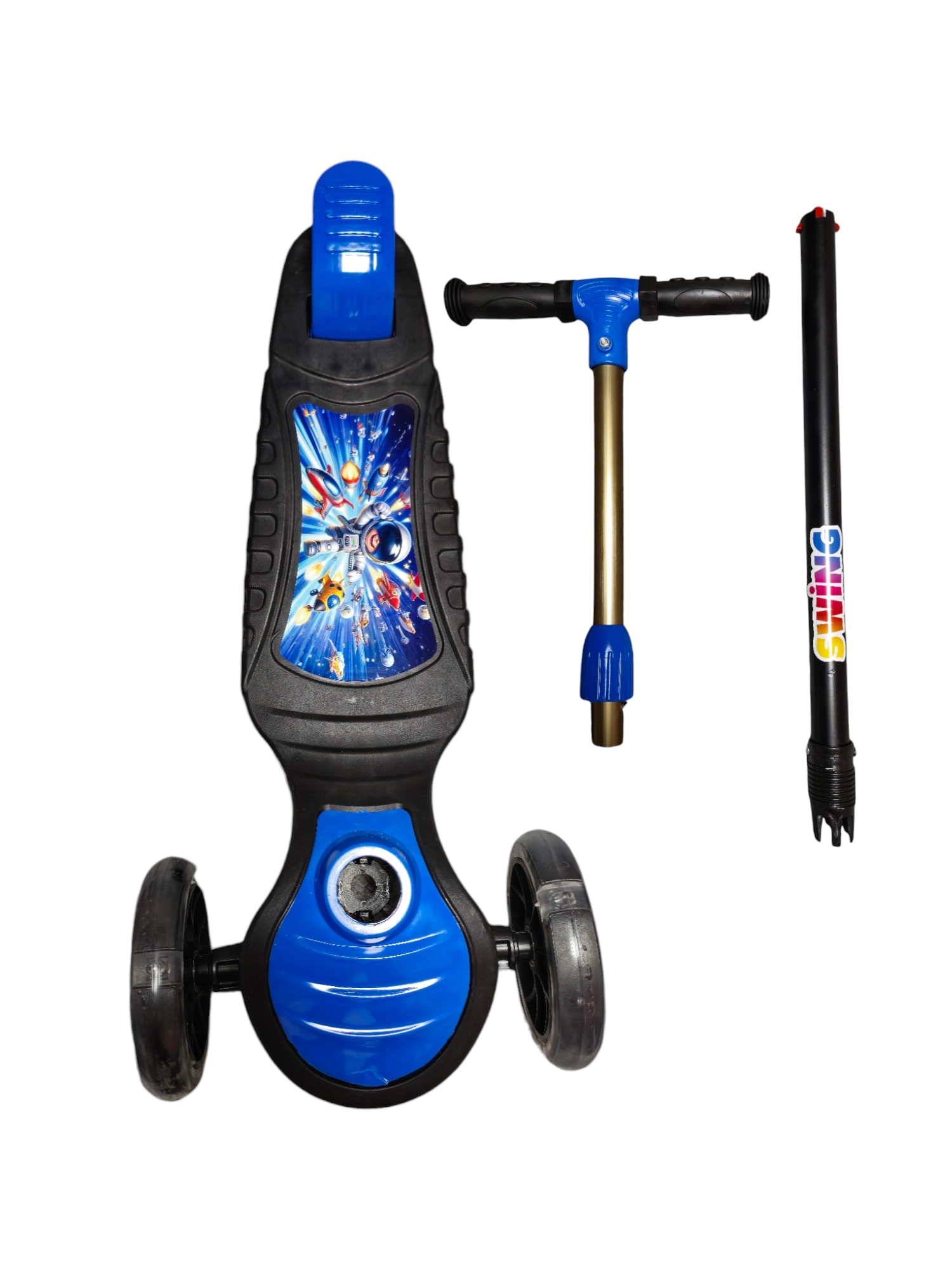 SWİNG MAVİ Led Işıklı 3 Tekerlekli Yükseklik Ayarlı Scooter +3 Yaş 40Kg Kapasiteli