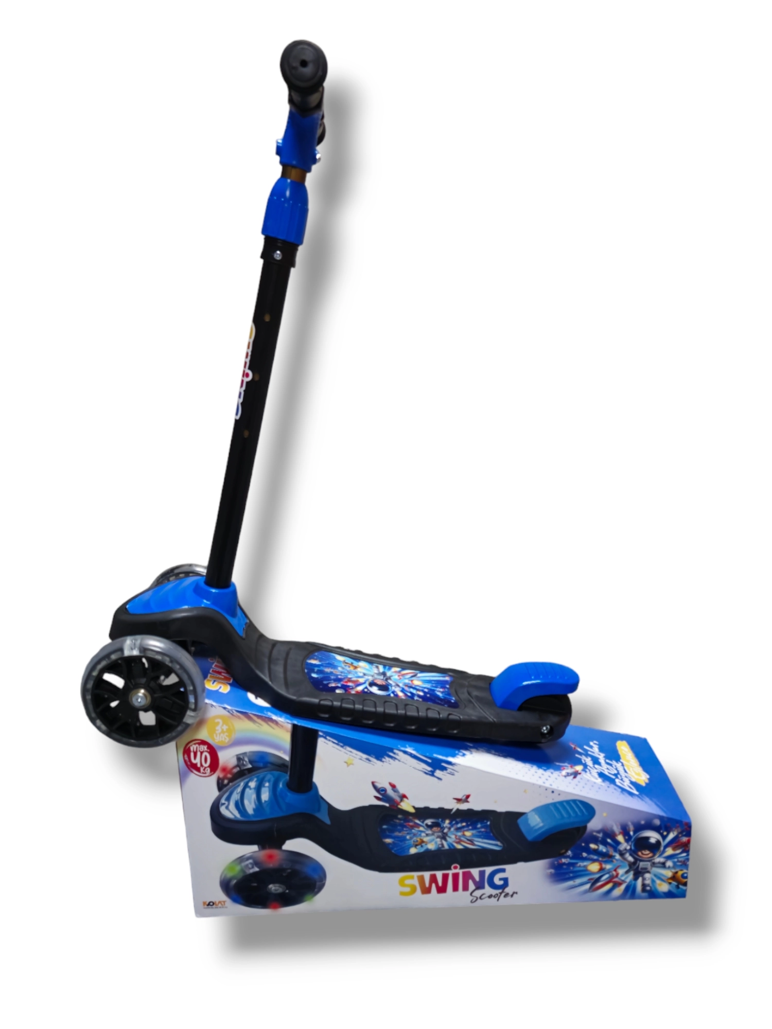 SWİNG MAVİ Led Işıklı 3 Tekerlekli Yükseklik Ayarlı Scooter +3 Yaş 40Kg Kapasiteli
