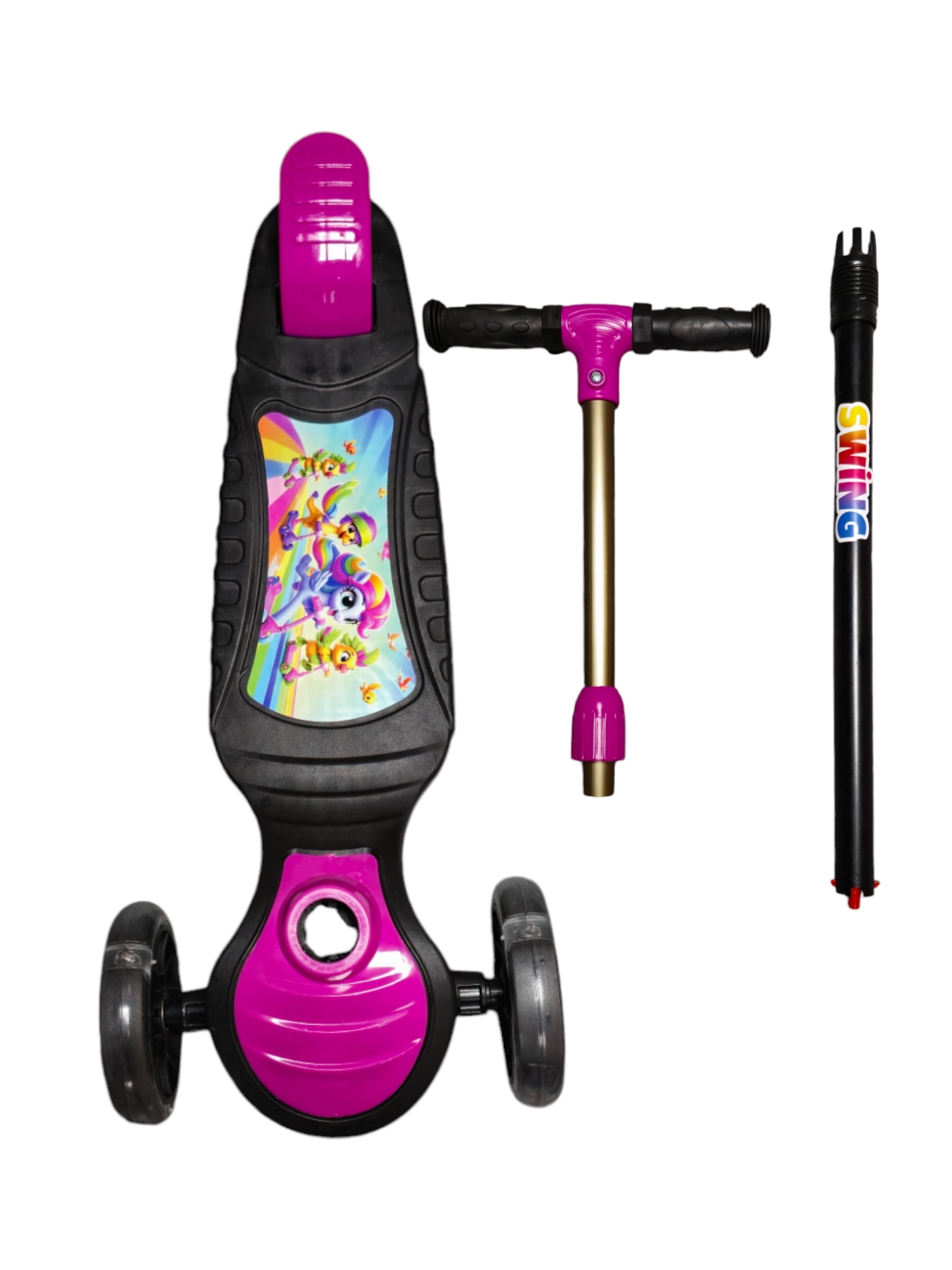 SWİNG MAVİ Led Işıklı 3 Tekerlekli Yükseklik Ayarlı Scooter +3 Yaş 40Kg Kapasiteli