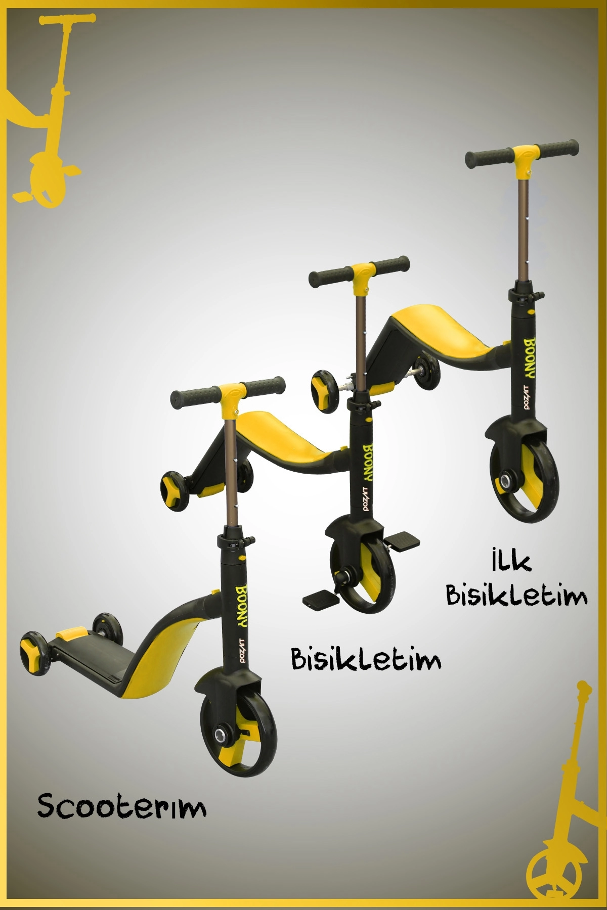 BOONY TURUNCU/SARI İilk Bisikletim Hem Scooter Hem Bisiklet 3 Farklı Özellik 2-8 Yaş Arası