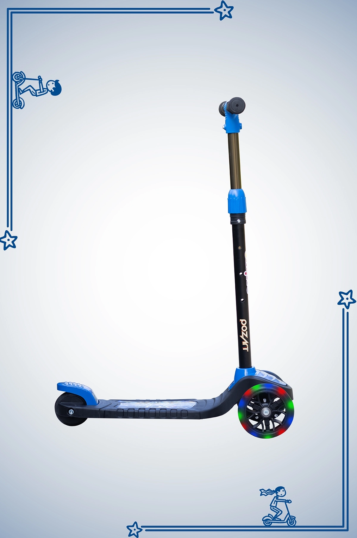 SWİNG MAVİ Led Işıklı 3 Tekerlekli Yükseklik Ayarlı Scooter +3 Yaş 40Kg Kapasiteli