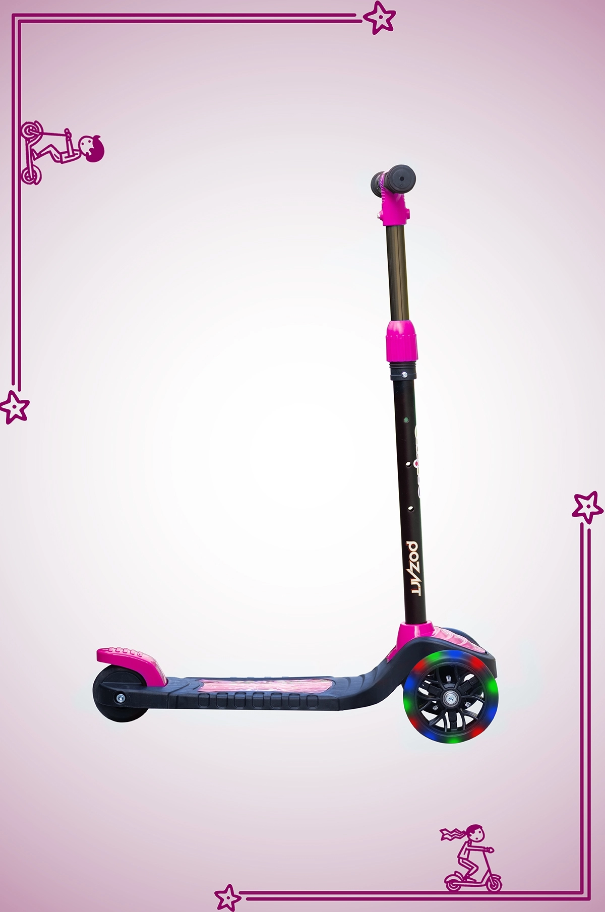 SWİNG PEMBE Led Işıklı 3 Tekerlekli Yükseklik Ayarlı Scooter +3 Yaş 40Kg Kapasiteli