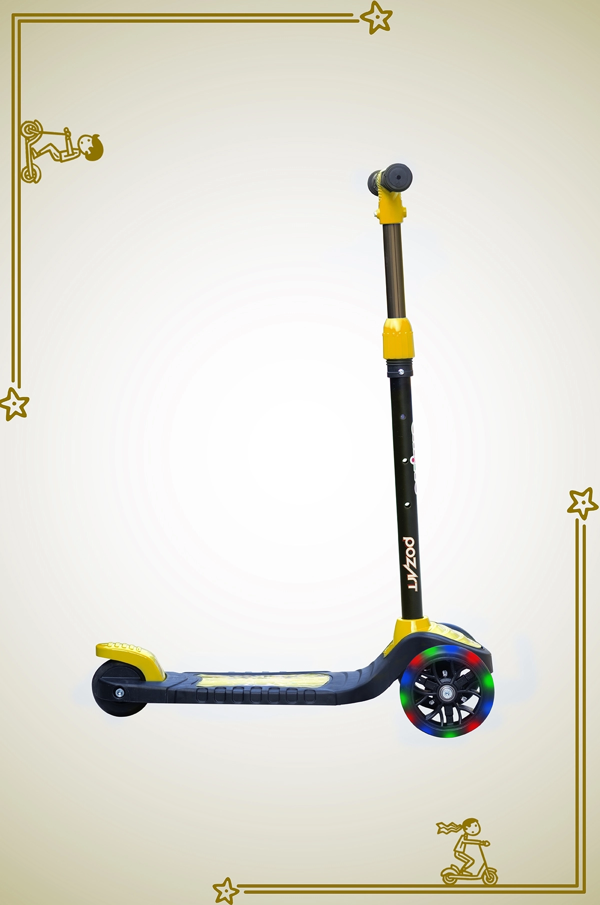 SWİNG SARI Led Işıklı 3 Tekerlekli Yükseklik Ayarlı Scooter +3 Yaş 40Kg Kapasiteli
