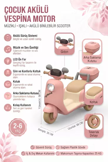 WESPİNA Akülü 3 Tekerlekli Çocuk Motoru Uzaktan Kumandalı