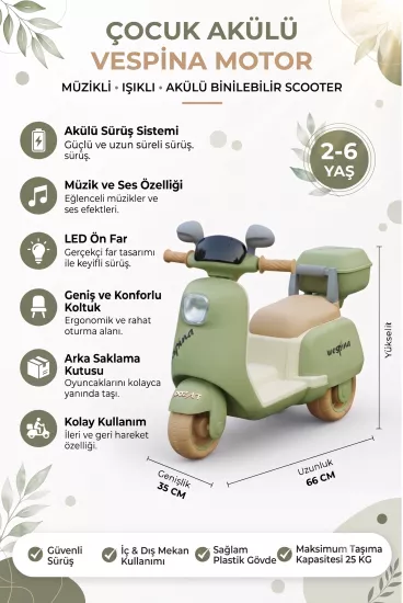 WESPİNA Akülü 3 Tekerlekli Çocuk Motoru Uzaktan Kumandalı