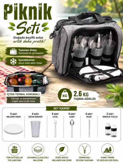 Isı Korumalı Çantalı Lüks Pİknik Kamp Seti