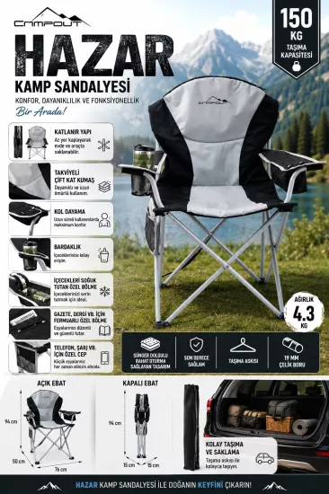Hazar Lüks Dolgulu ve Taşıma Çantalı Kamp Sandalyesi 