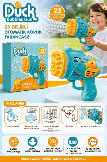 Duck Mavi Eğlenceli Baloncuk Köpük Tabancası