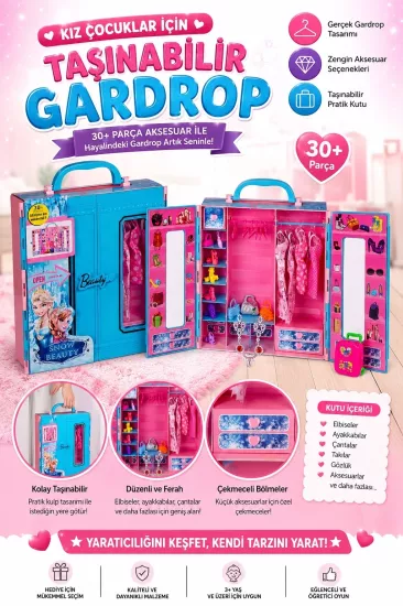 Kız Çocuk Taşınabilir Mini Gardrop Oyun Seti