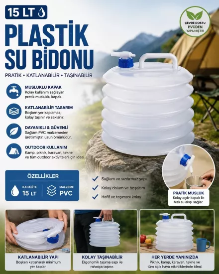 Katlanabilir Musluklu Su Bidonu 15L