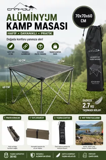 Alüminyum Taşıma Çantalı Küçük Boy Kamp Masası