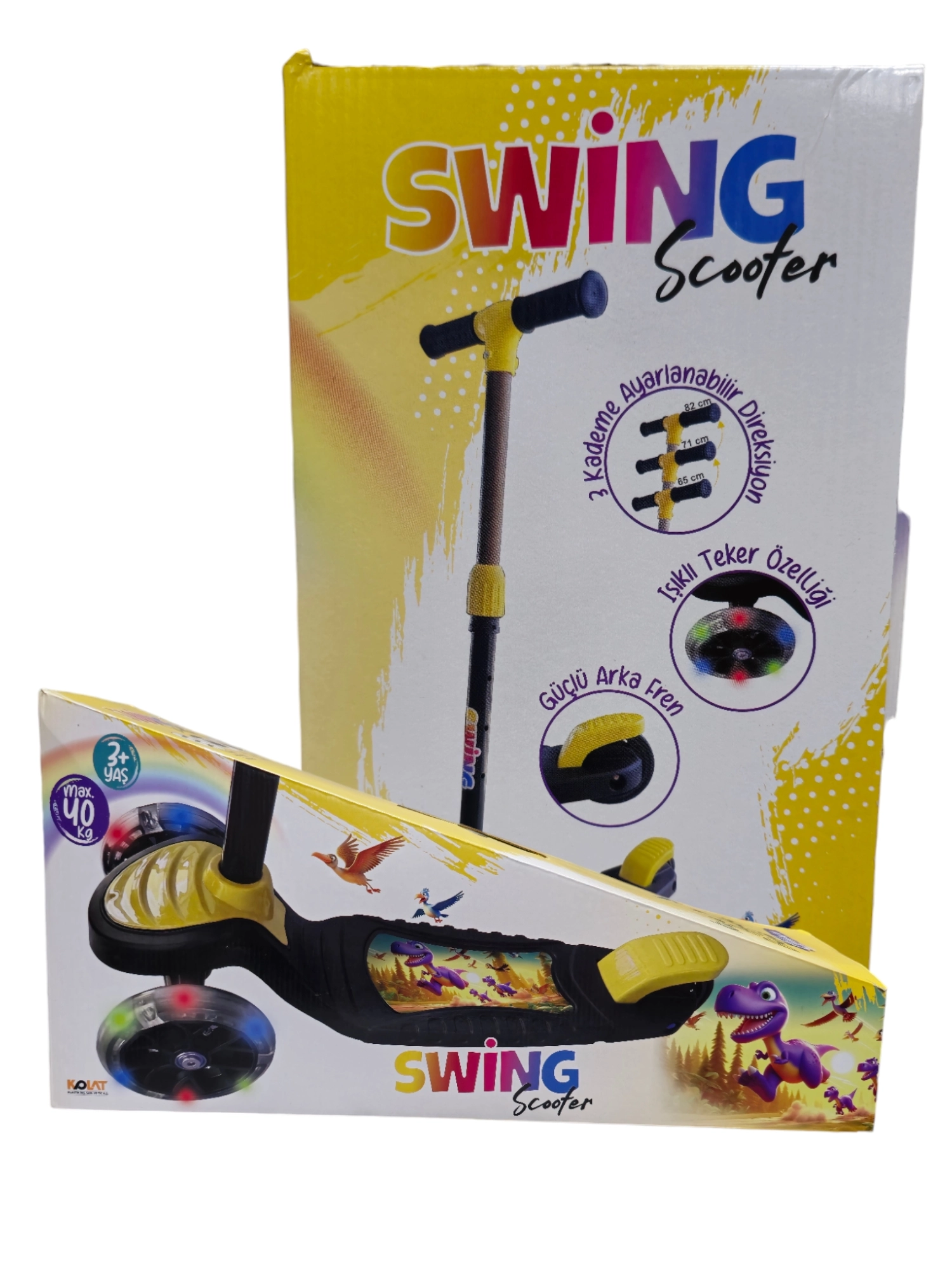 SWİNG SARI Led Işıklı 3 Tekerlekli Yükseklik Ayarlı Scooter +3 Yaş 40Kg Kapasiteli
