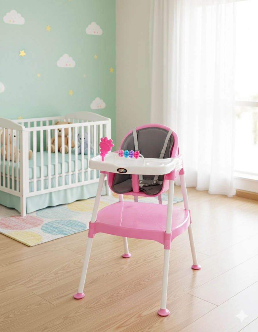 TRİO PEMBE MAMA SANDALYESİ - 3 Aşamalı Mama Sandalyesi/Aktivite Masası/Masa/Sandalye
