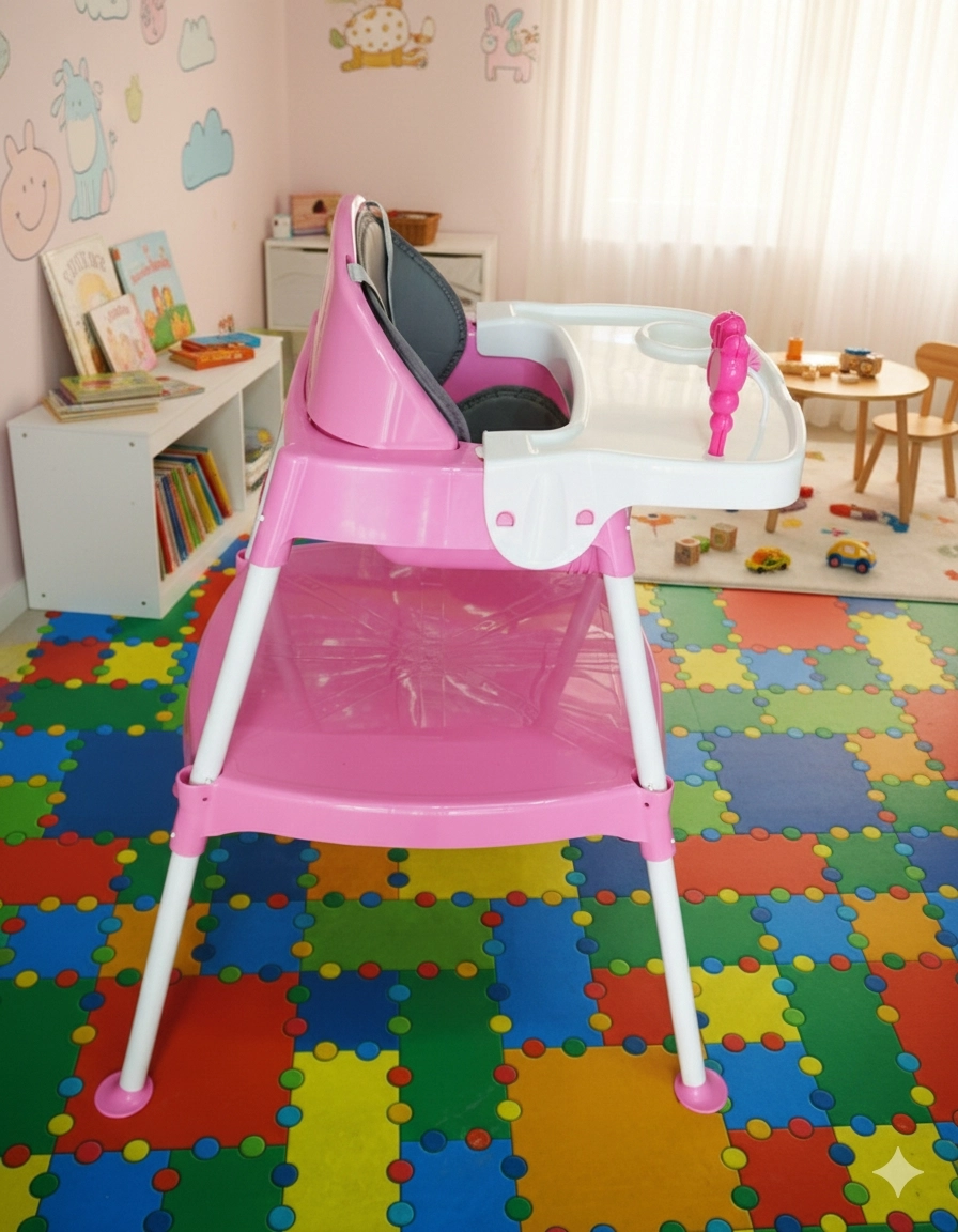 TRİO PEMBE MAMA SANDALYESİ - 3 Aşamalı Mama Sandalyesi/Aktivite Masası/Masa/Sandalye