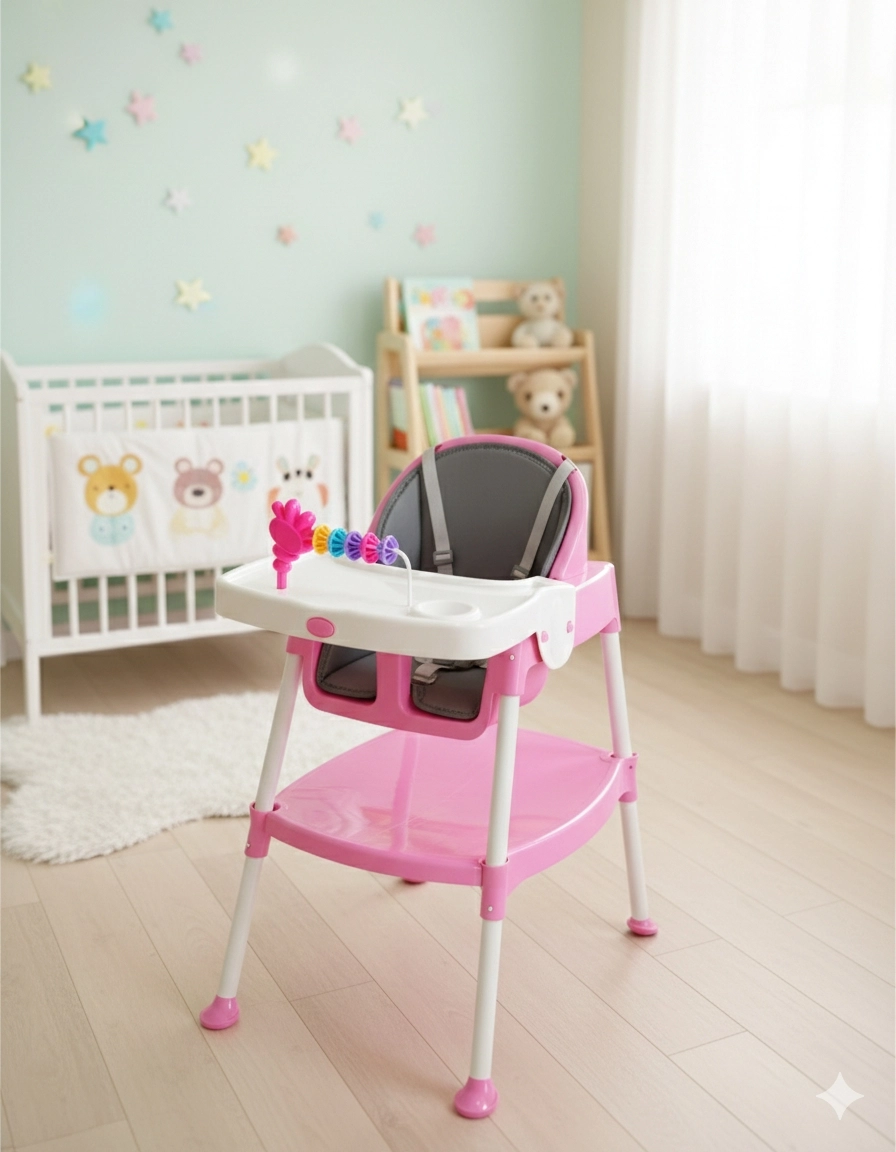 TRİO PEMBE MAMA SANDALYESİ - 3 Aşamalı Mama Sandalyesi/Aktivite Masası/Masa/Sandalye