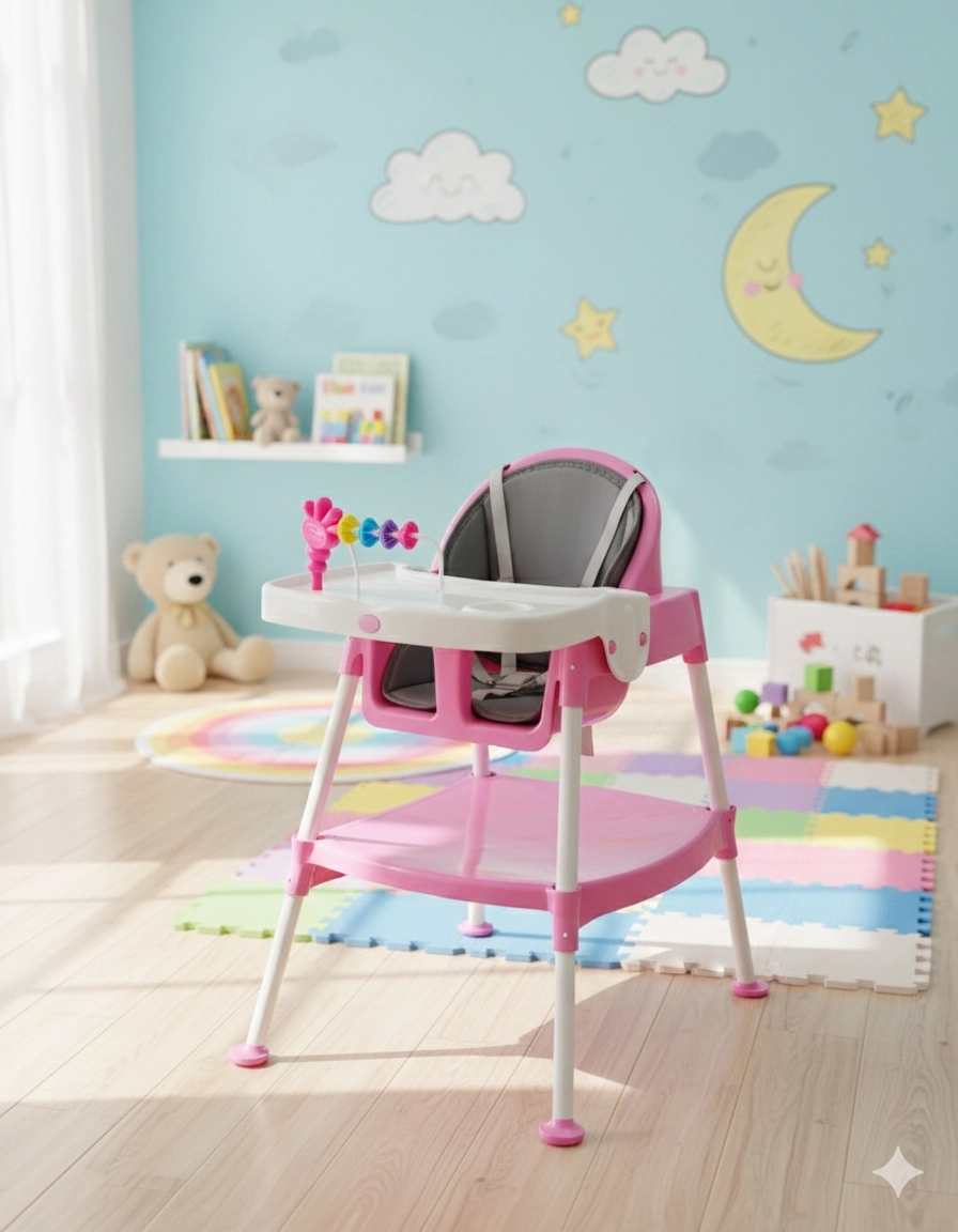 TRİO PEMBE MAMA SANDALYESİ - 3 Aşamalı Mama Sandalyesi/Aktivite Masası/Masa/Sandalye