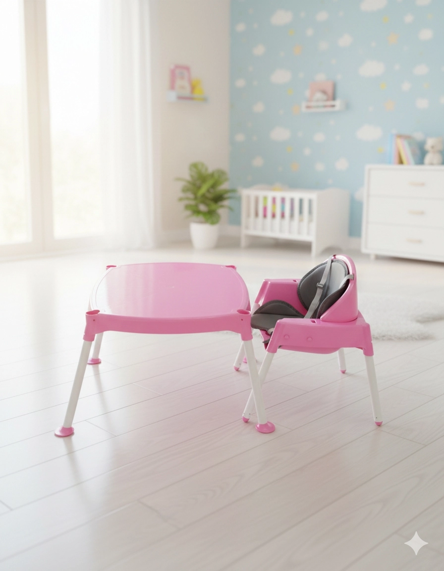 TRİO PEMBE MAMA SANDALYESİ - 3 Aşamalı Mama Sandalyesi/Aktivite Masası/Masa/Sandalye