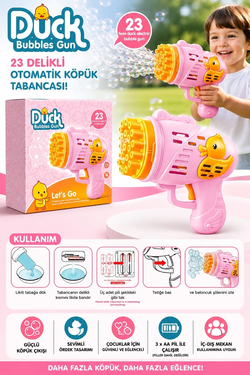 Duck Pembe Eğlenceli Baloncuk Köpük Tabancası