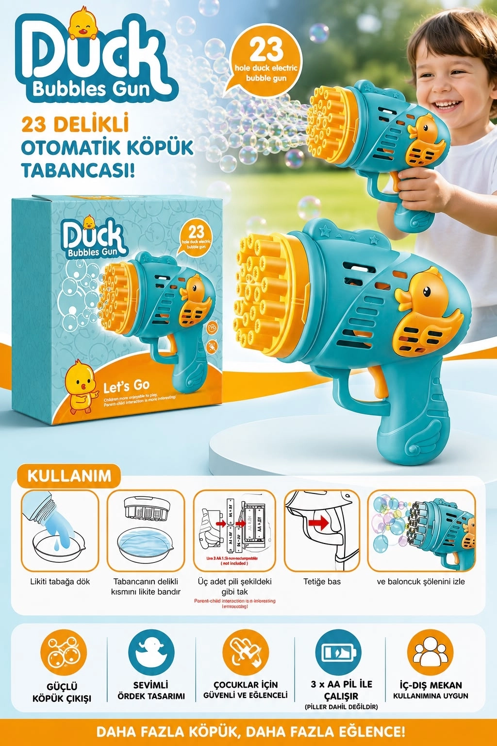 Duck Mavi Eğlenceli Baloncuk Köpük Tabancası