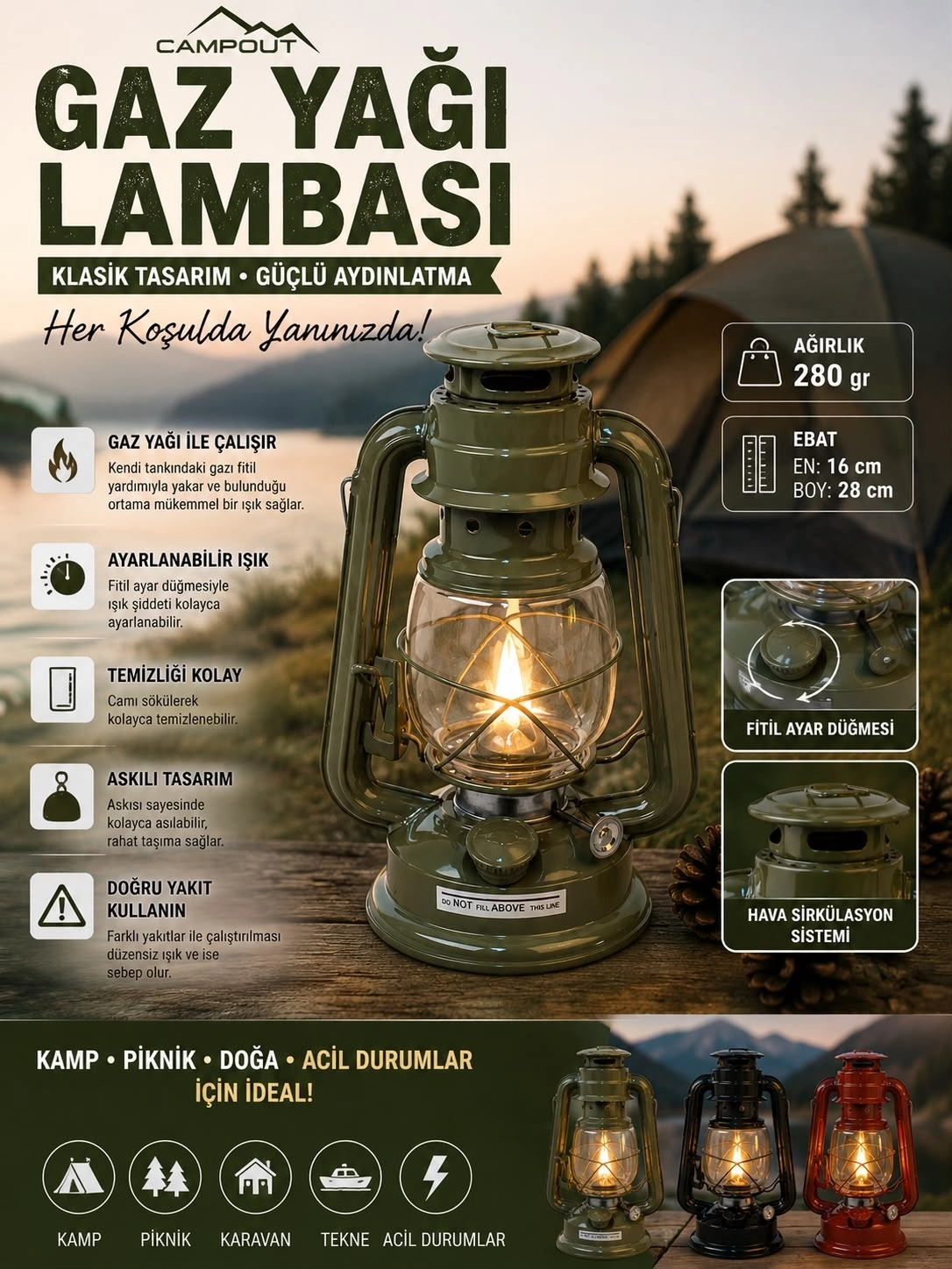 Campout NGLMB Gaz Yağı Kamp Lambası