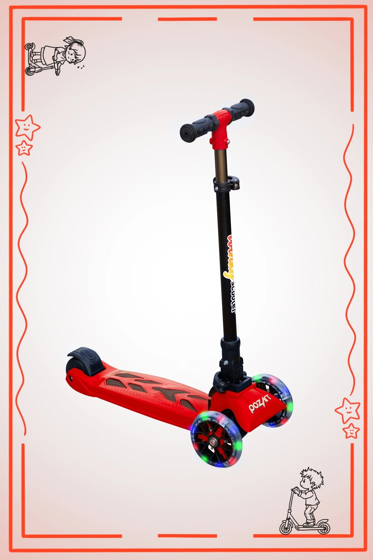 WİNKY KIRMIZI Led Işıklı 3 Tekerli Katlanabilir 5-9 Yaş Arası Max 90 Kg Taşıma Kapasitesi 3 kademeli Scooter