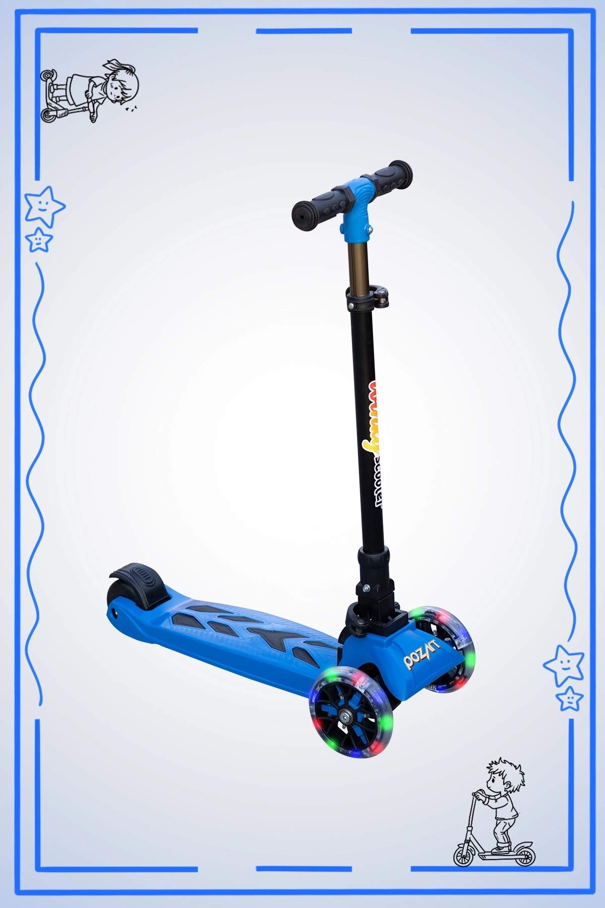 WİNKY MAVİ Led Işıklı 3 Tekerli Katlanabilir 5-9 Yaş Arası Max 90 Kg Taşıma Kapasitesi 3 kademeli Scooter