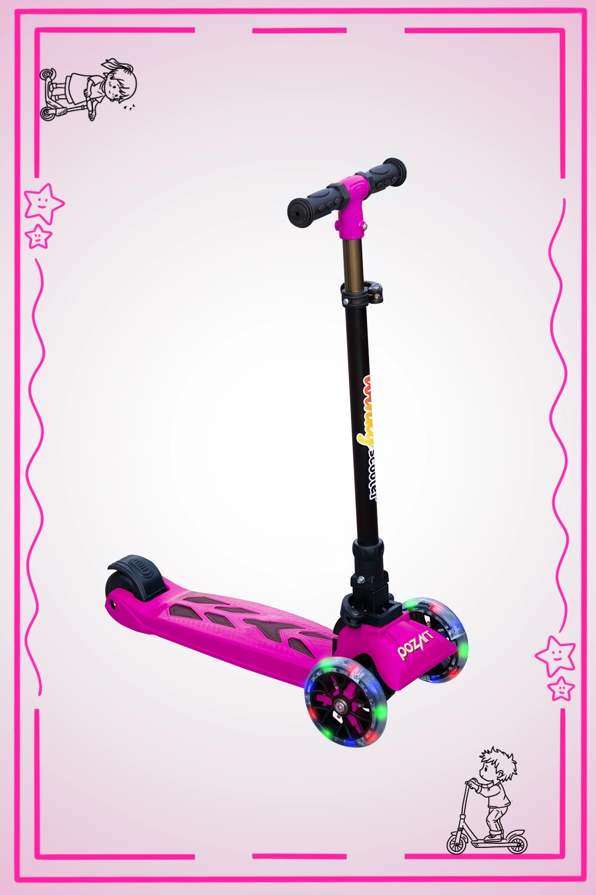 WİNKY PEMBE Led Işıklı 3 Tekerli Katlanabilir 5-9 Yaş Arası Max 90 Kg Taşıma Kapasitesi 3 kademeli Scooter