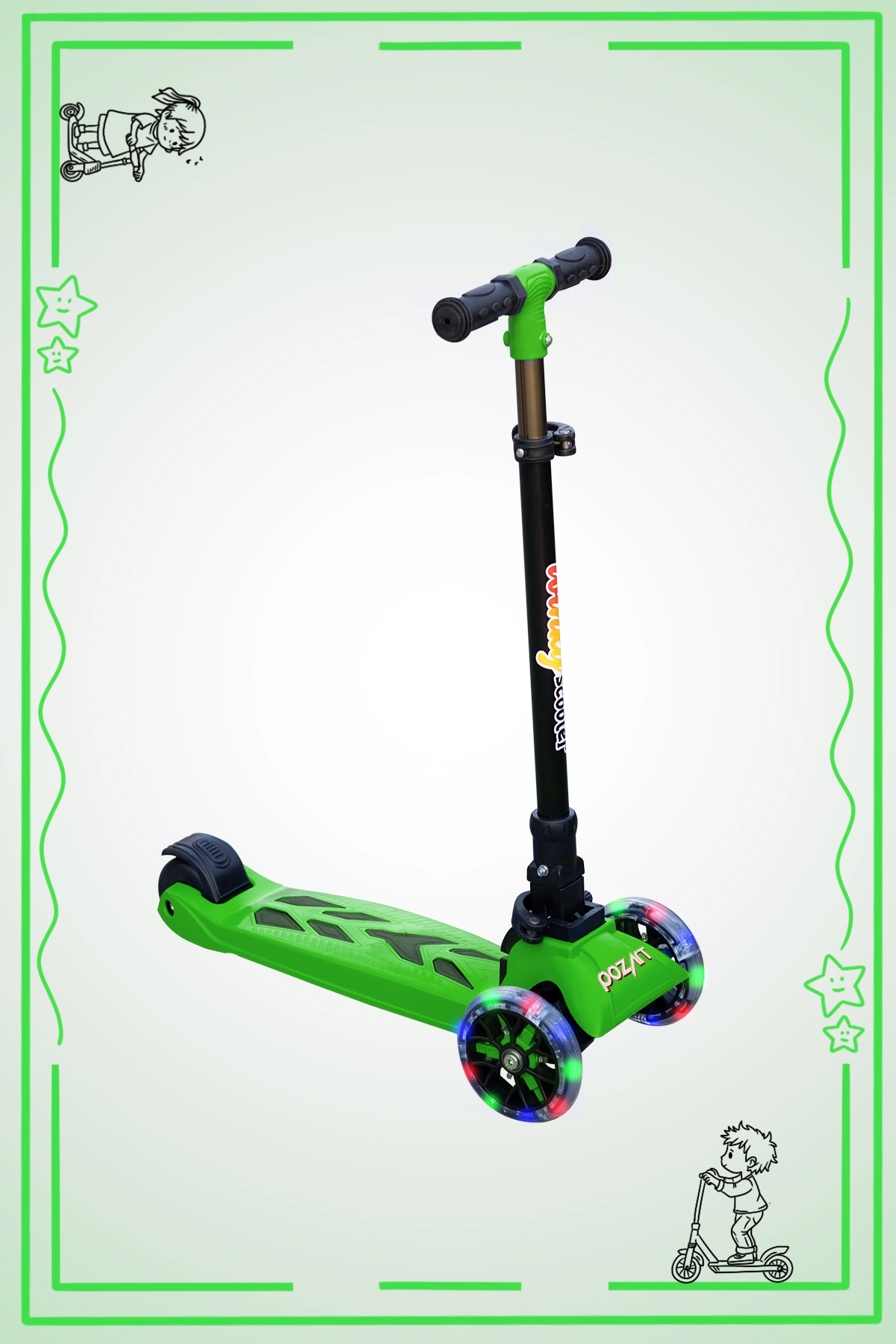 WİNKY YEŞİL Led Işıklı 3 Tekerli Katlanabilir 5-9 Yaş Arası Max 90 Kg Taşıma Kapasitesi 3 kademeli Scooter
