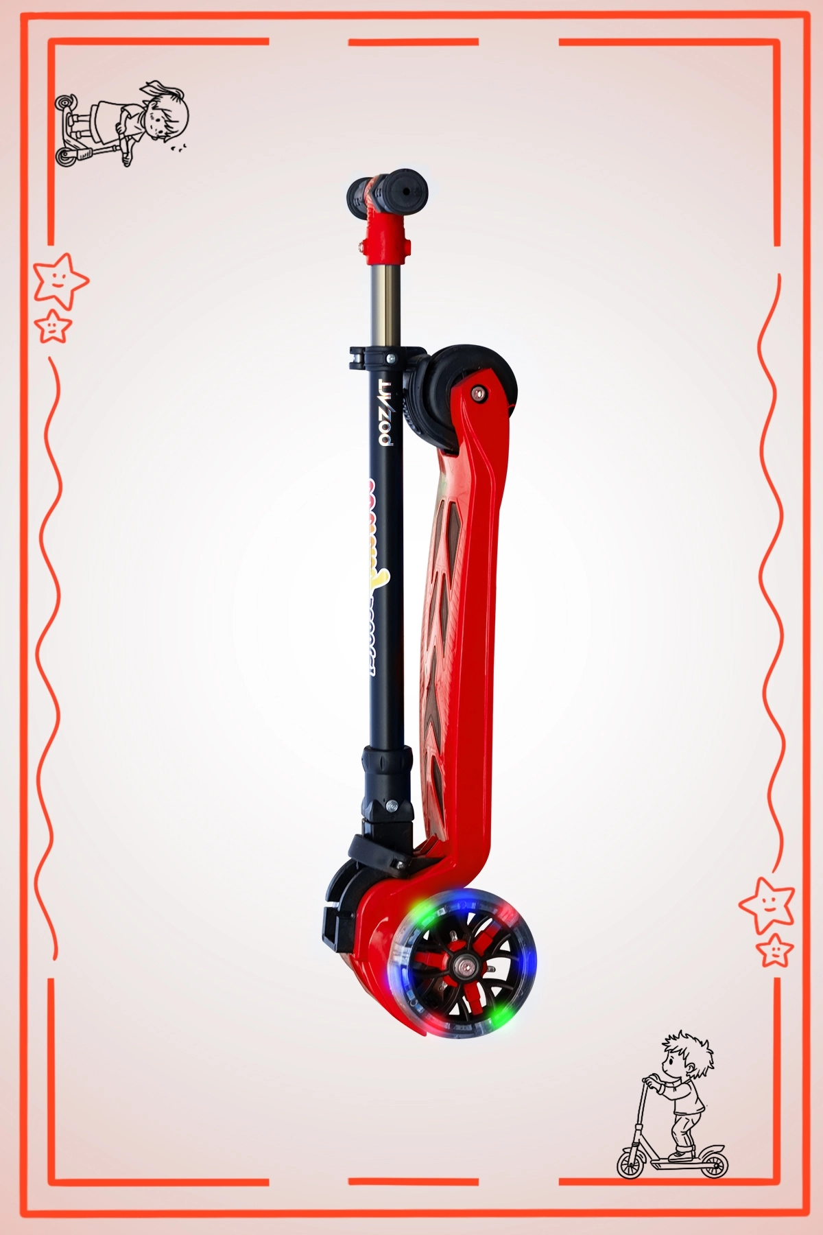 WİNKY KIRMIZI Led Işıklı 3 Tekerli Katlanabilir 5-9 Yaş Arası Max 90 Kg Taşıma Kapasitesi 3 kademeli Scooter