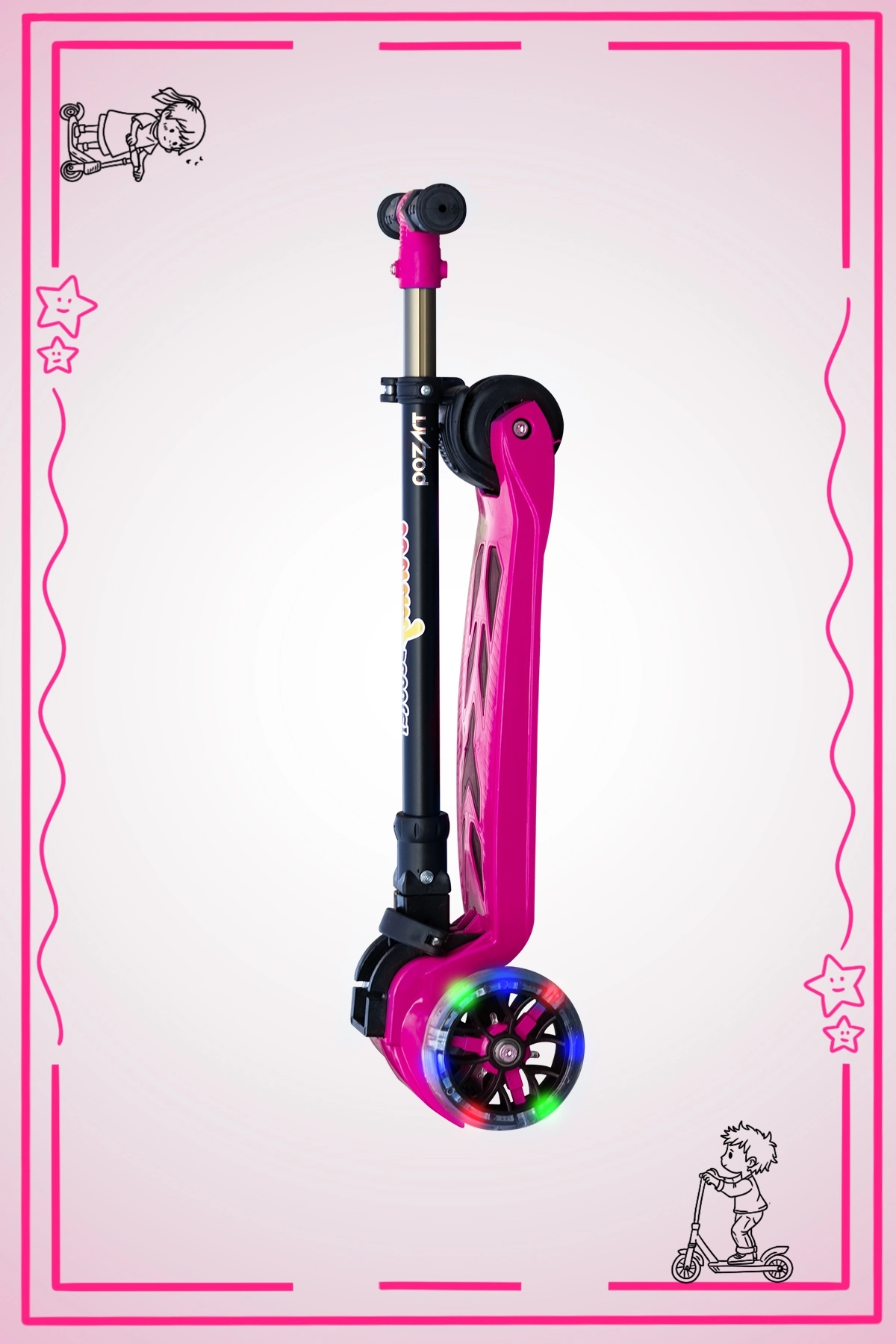 WİNKY PEMBE Led Işıklı 3 Tekerli Katlanabilir 5-9 Yaş Arası Max 90 Kg Taşıma Kapasitesi 3 kademeli Scooter