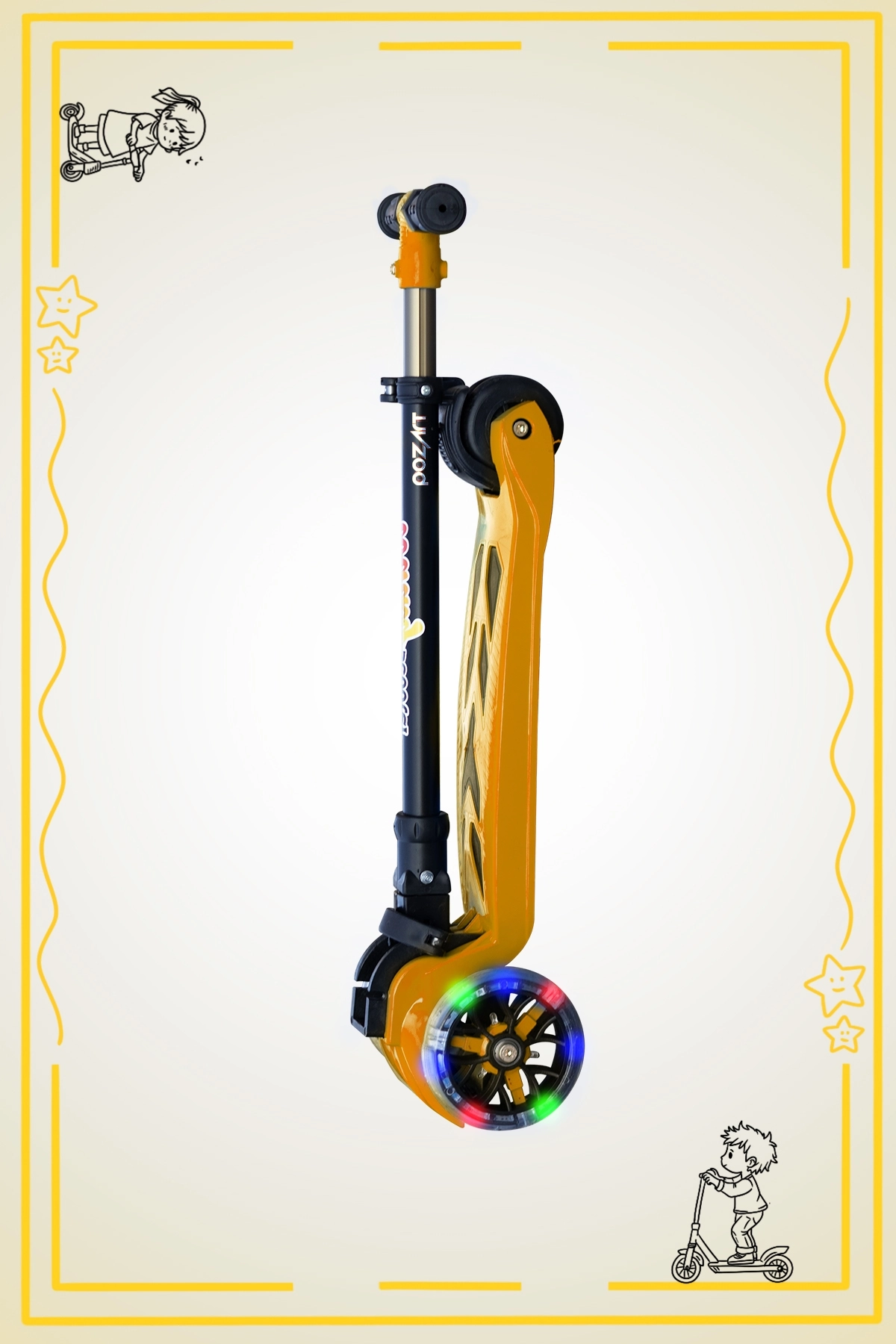 WİNKY TURUNCU/SARI Led Işıklı 3 Tekerli Katlanabilir 5-9 Yaş Arası Max 90 Kg Taşıma Kapasitesi 3 kademeli Scooter