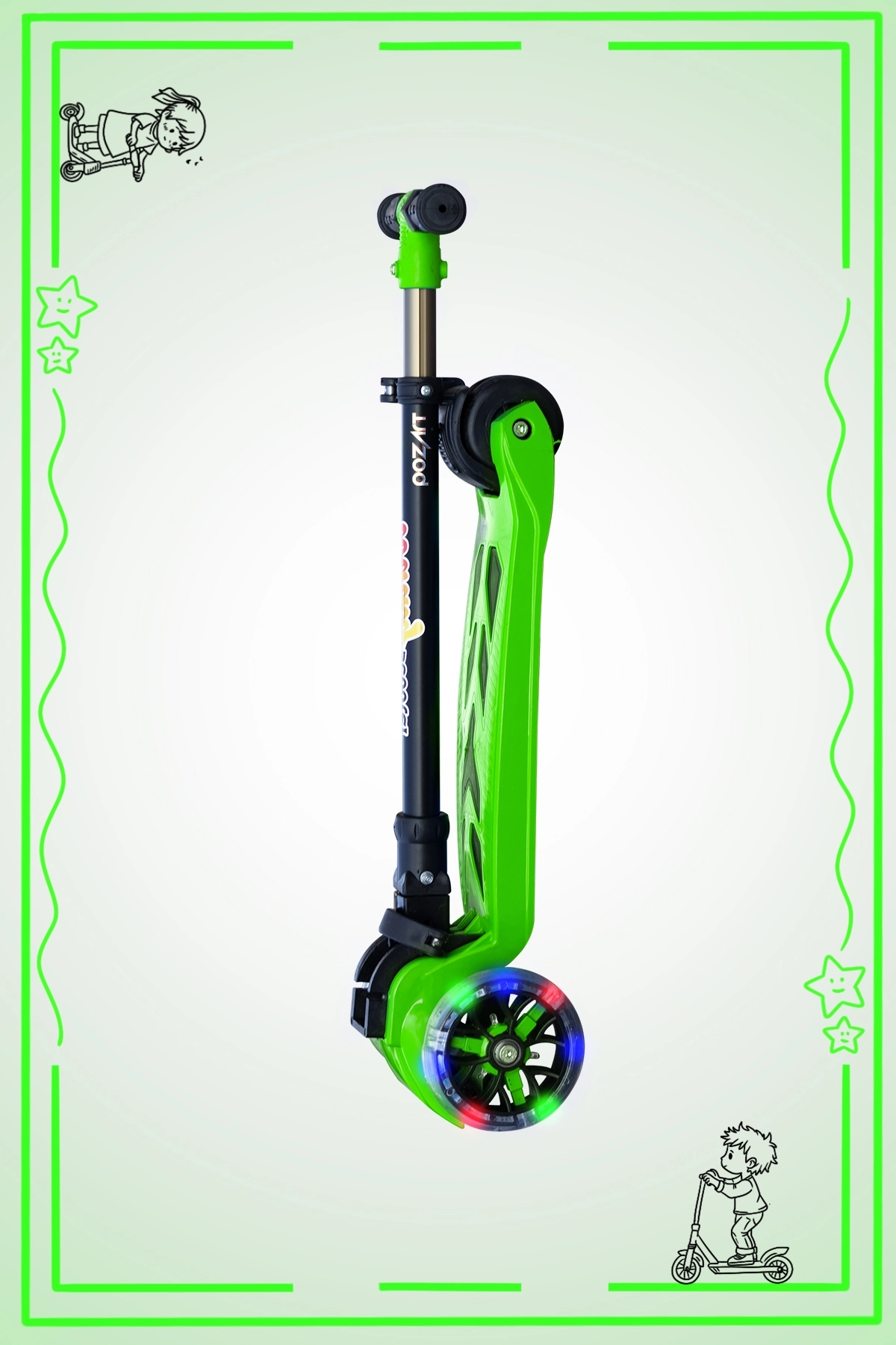 WİNKY YEŞİL Led Işıklı 3 Tekerli Katlanabilir 5-9 Yaş Arası Max 90 Kg Taşıma Kapasitesi 3 kademeli Scooter
