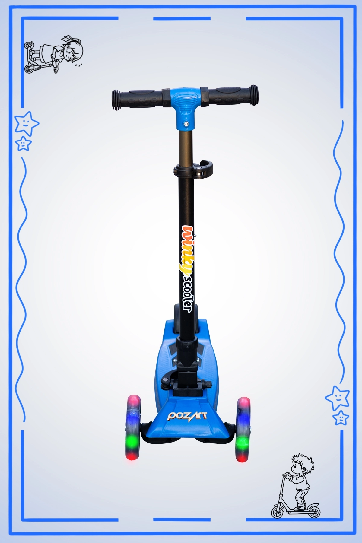WİNKY MAVİ Led Işıklı 3 Tekerli Katlanabilir 5-9 Yaş Arası Max 90 Kg Taşıma Kapasitesi 3 kademeli Scooter