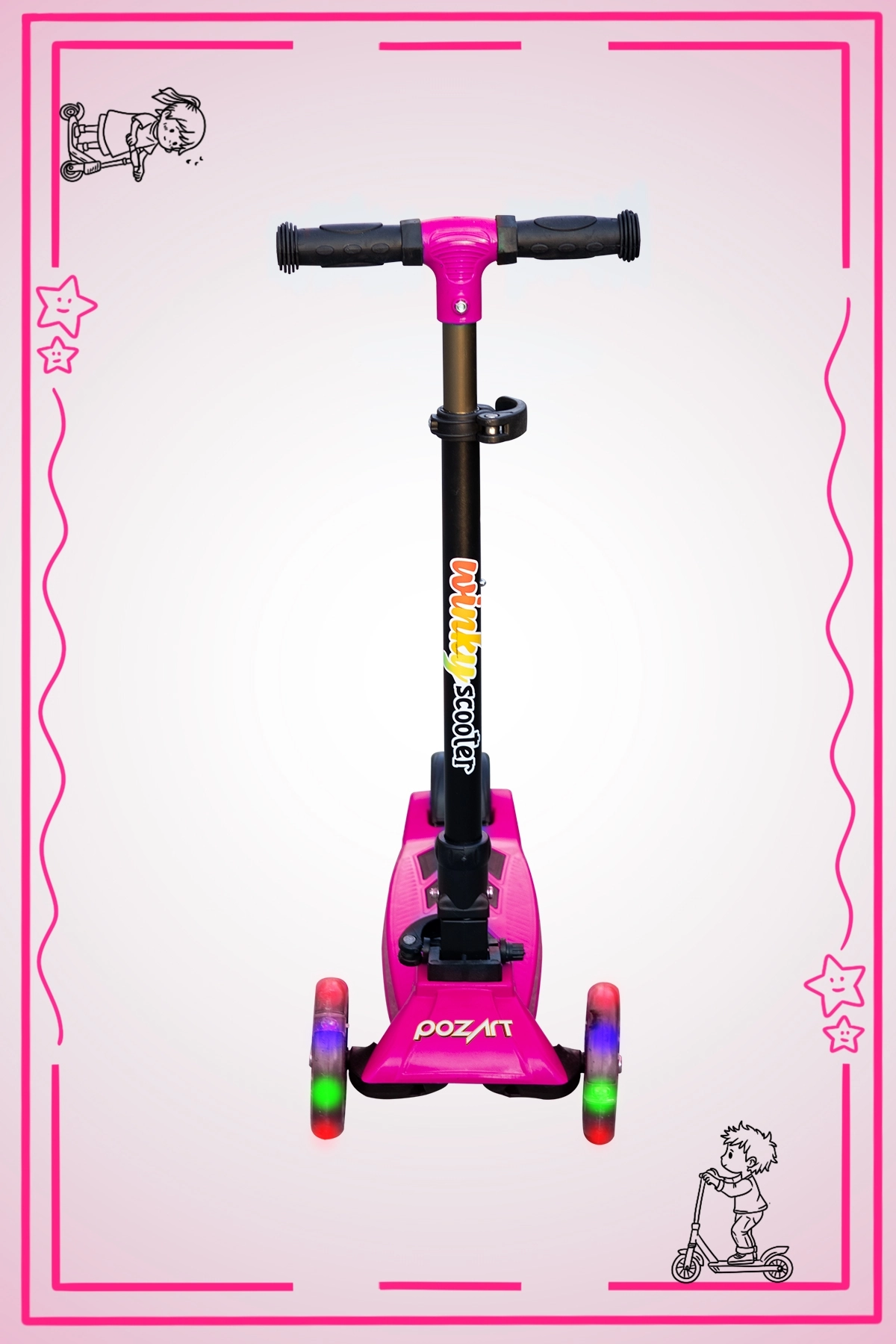WİNKY PEMBE Led Işıklı 3 Tekerli Katlanabilir 5-9 Yaş Arası Max 90 Kg Taşıma Kapasitesi 3 kademeli Scooter