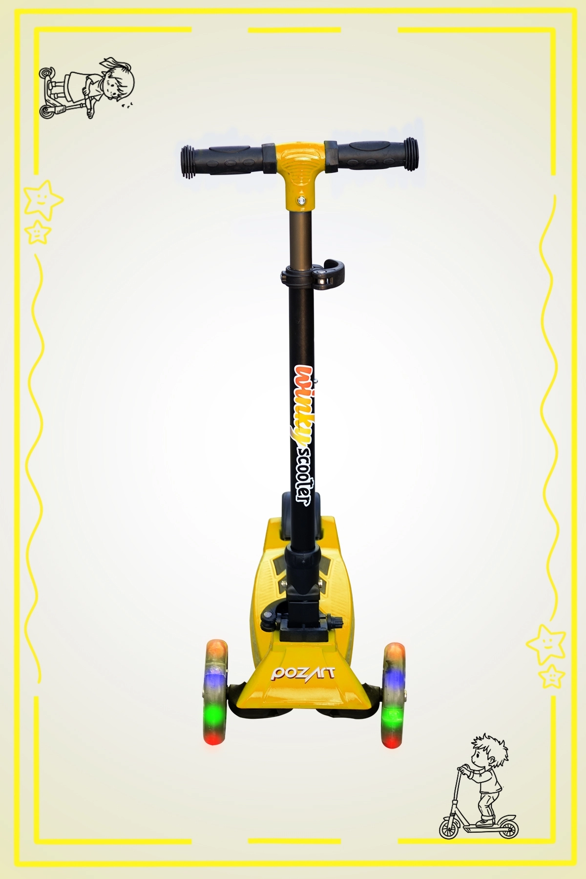 WİNKY TURUNCU/SARI Led Işıklı 3 Tekerli Katlanabilir 5-9 Yaş Arası Max 90 Kg Taşıma Kapasitesi 3 kademeli Scooter