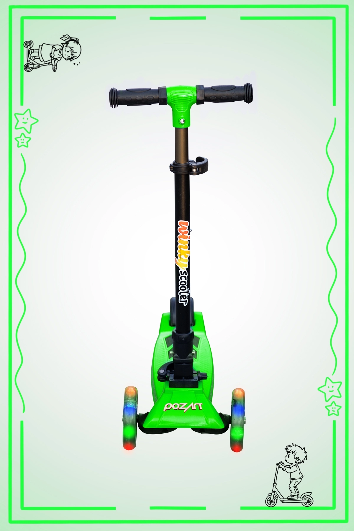 WİNKY YEŞİL Led Işıklı 3 Tekerli Katlanabilir 5-9 Yaş Arası Max 90 Kg Taşıma Kapasitesi 3 kademeli Scooter